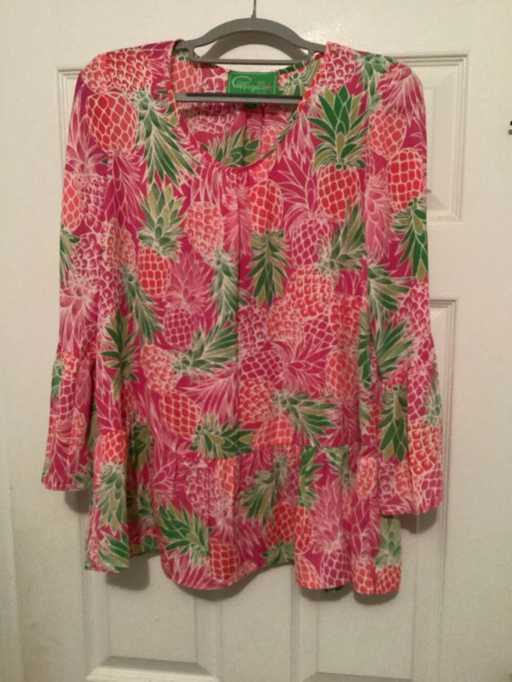 Cappagallo Pineapple Print Peplum Blouse Size M